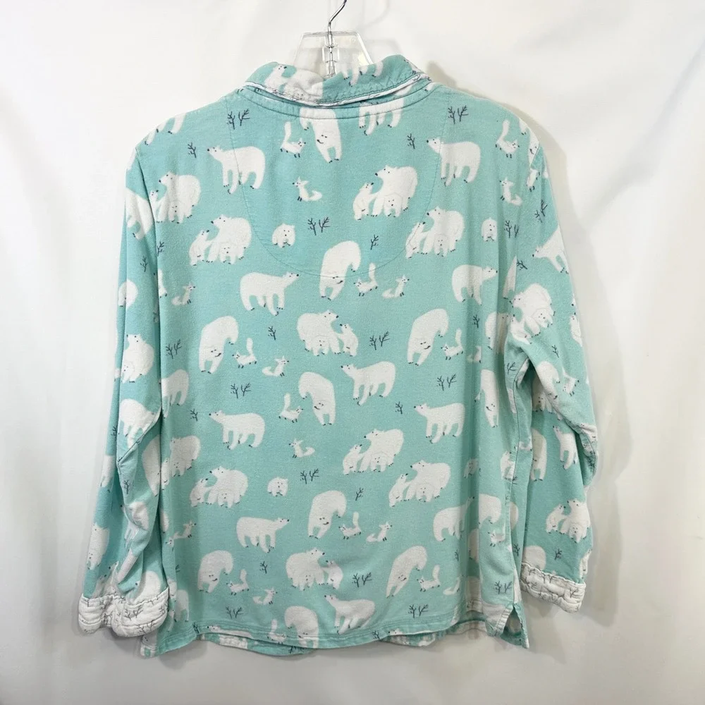 Munki‎ Munki Large Pajama Set Flannel Polar Bear Blue Womens Novelty Holiday 528